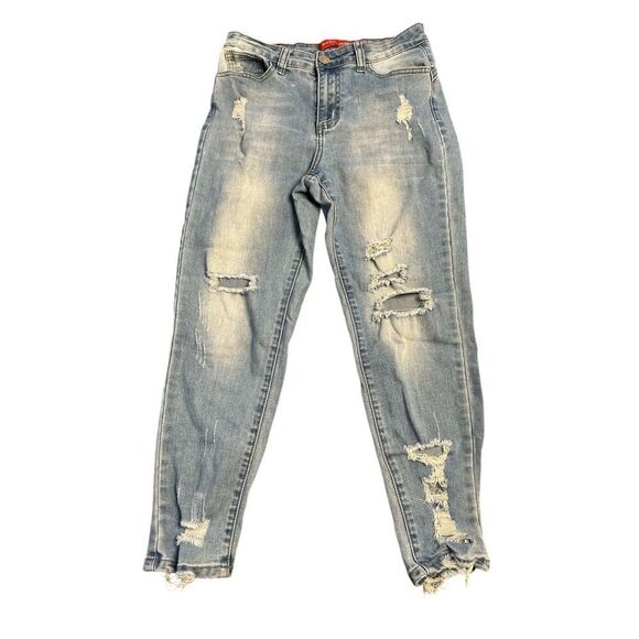 Gogo Women's Juniors Size 7 Blue High Rise Skinny Ankle Distressed Stretch Jeans - Picture 1 of 7